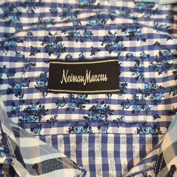 Neiman Marcus 100% Cotton Floral Gingham Check Long Sleeve Button Up Shirt. XL - Picture 2 of 10
